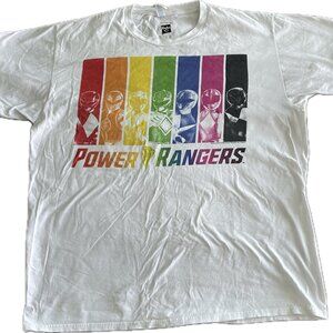 Power Rangers Rainbow Graphic Tee White Men’s XL Vintage-Style